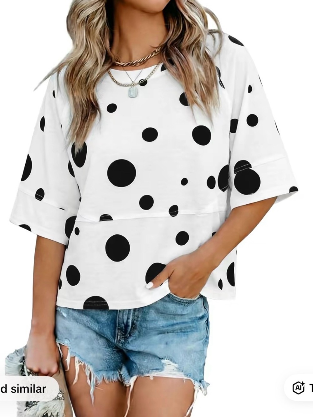 Polka Dot Short Sleeve Top - White/Black